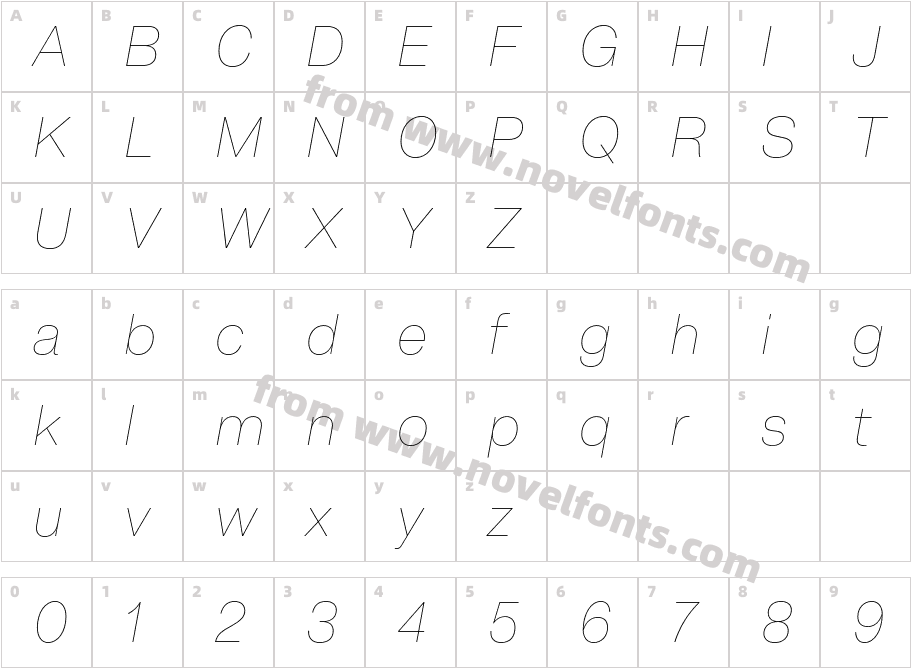 Montreux Classic Ultra Thin ItalicCharacter Map