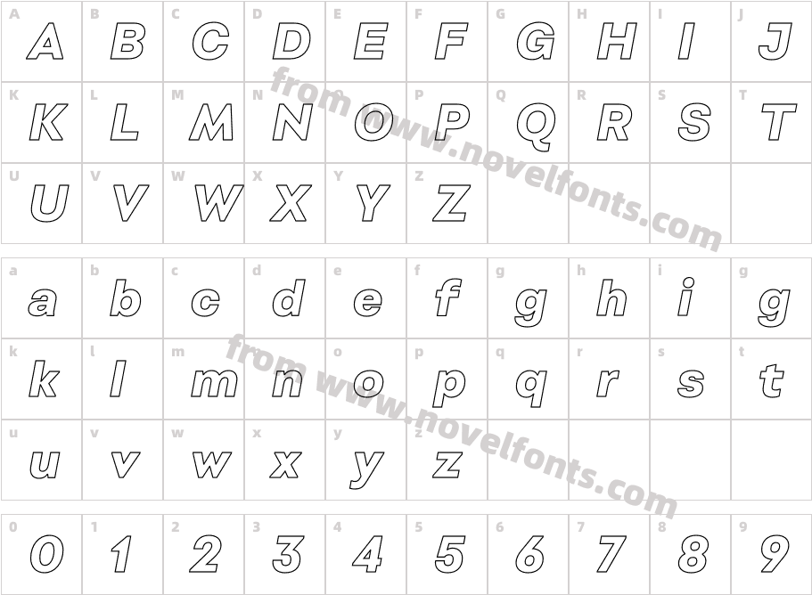 Montreux Grotesk Outline ItalicCharacter Map