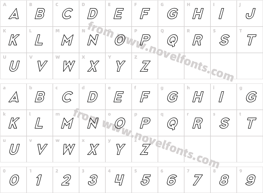 Monzane OutlineslantCharacter Map