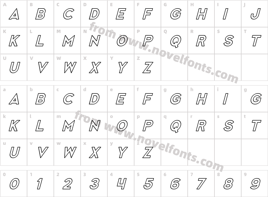 Monzane OutlineslantCharacter Map