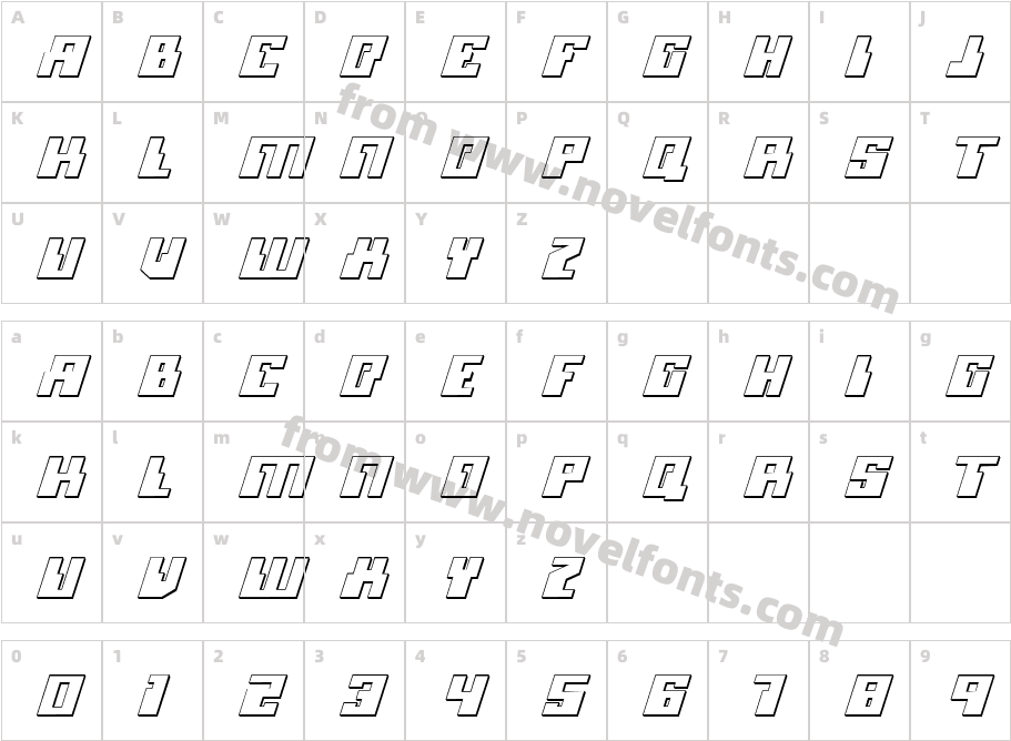 Micronian 3D ItalicCharacter Map