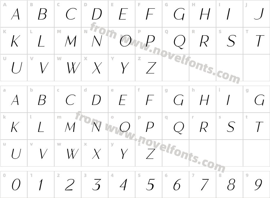 Moragon Light ItalicCharacter Map