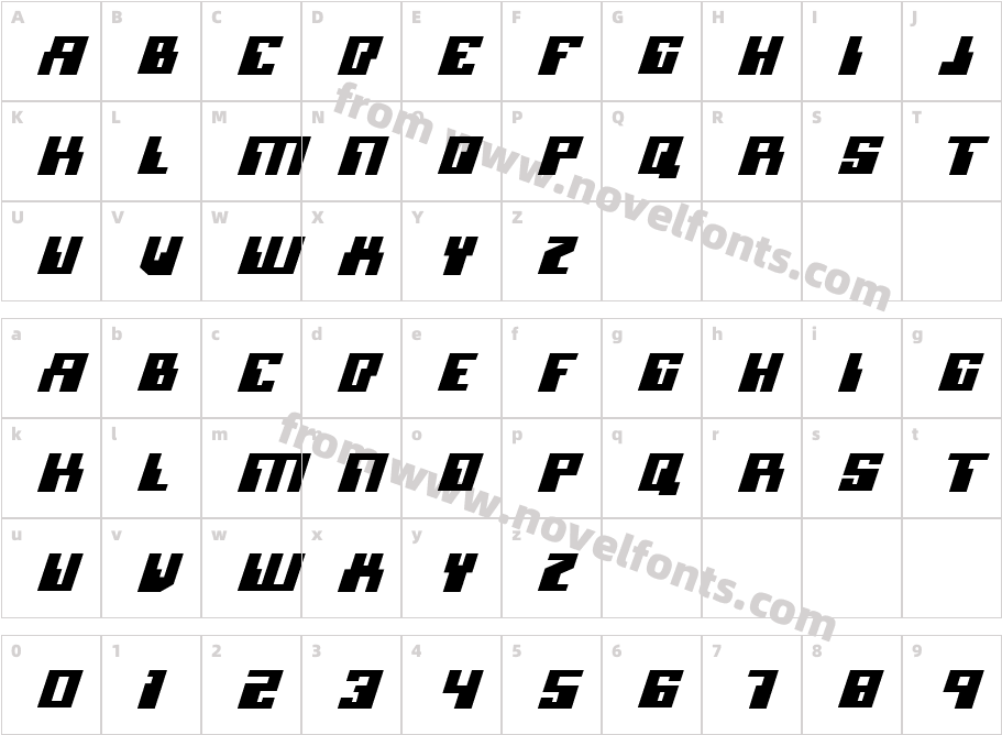 Micronian ItalicCharacter Map