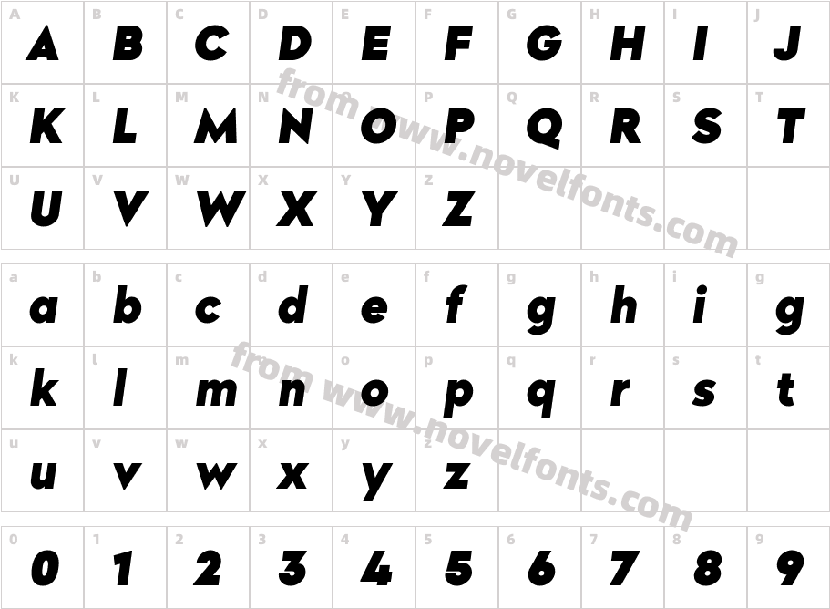 Morn Black ObliqueCharacter Map