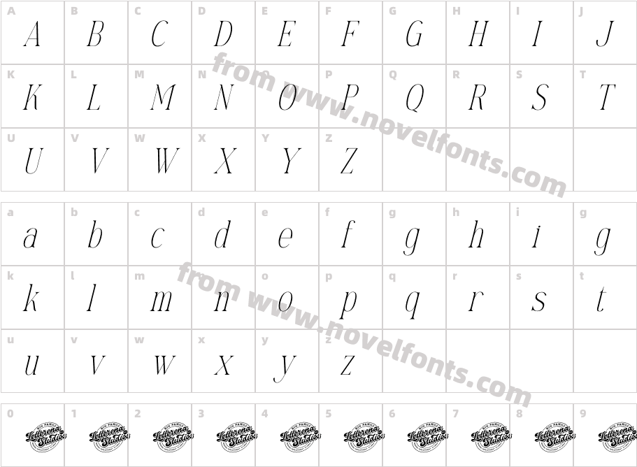 Mostlight DEMO VERSION ItalicCharacter Map