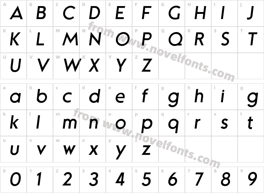 Mouser Light ItalicCharacter Map
