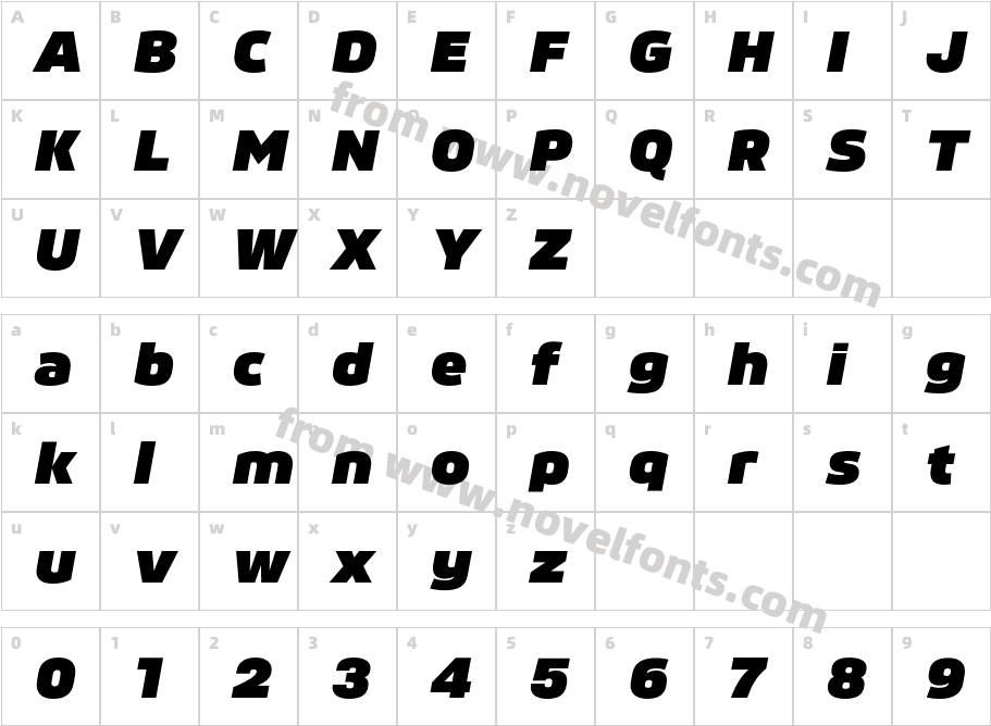Movida Expanded Black ItalicCharacter Map