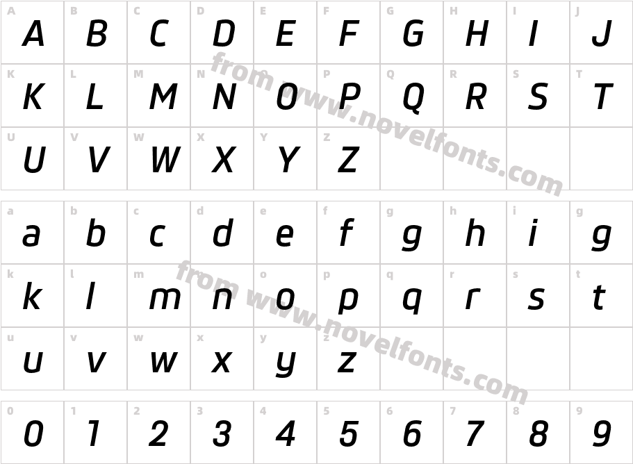 Movida Medium Demi Bold ItalicCharacter Map