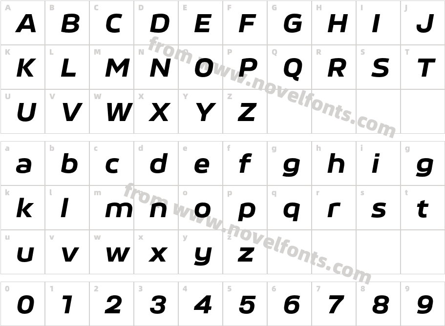 Movida Wide Bold ItalicCharacter Map