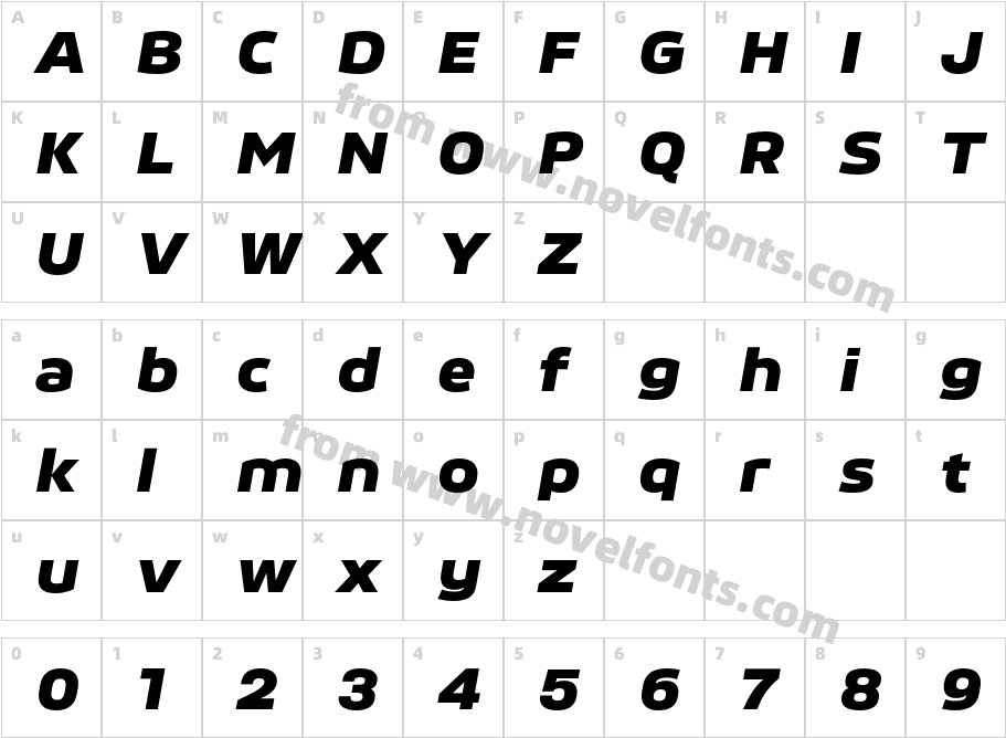 Movida Wide Extra Bold ItalicCharacter Map