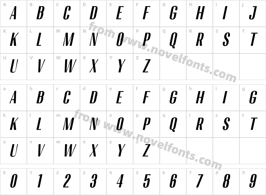 Migha Cond SlantCharacter Map