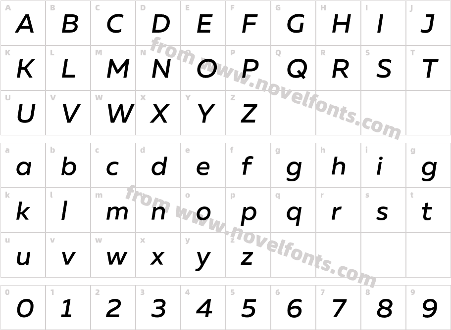 Muller Medium ItalicCharacter Map