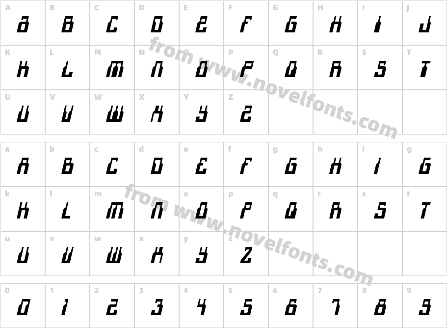 1968 Odyssey Condensed ItalicCharacter Map