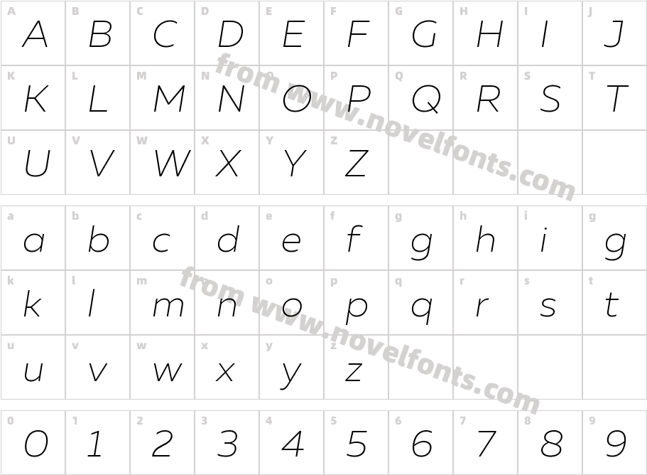 Muller Trial Ultra Light ItalicCharacter Map
