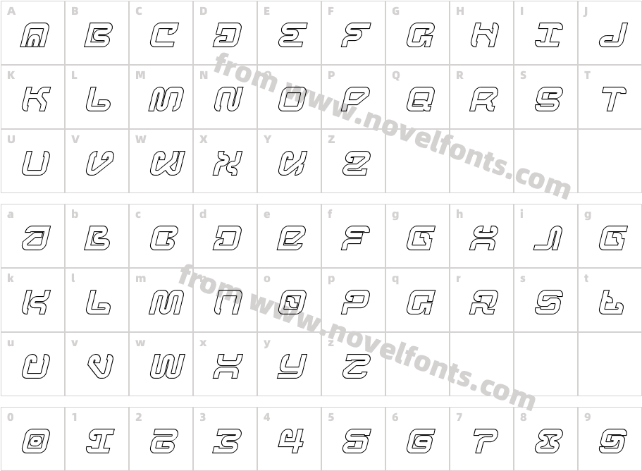 NCL Megrabs Outline SlantCharacter Map