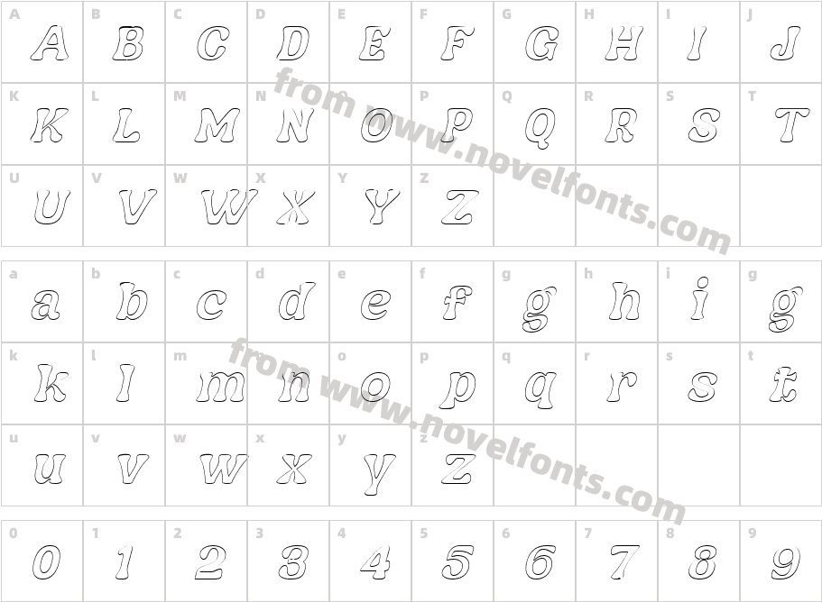 Nagbuloe Thin Italic OutlineCharacter Map