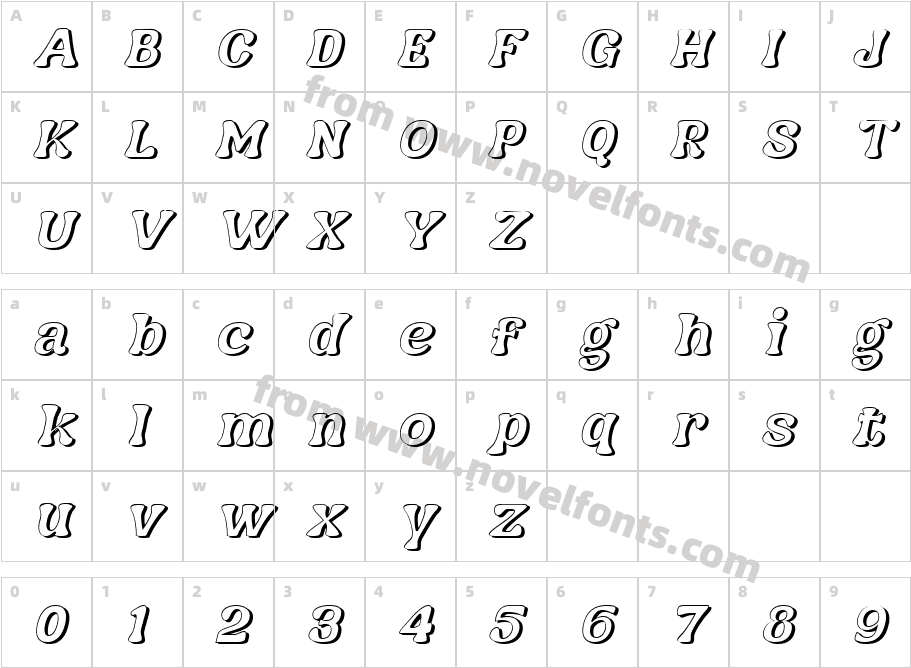 Nagbuloe Thin Italic ShadowCharacter Map