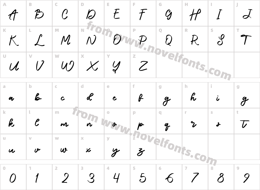 Naraine RegularCharacter Map