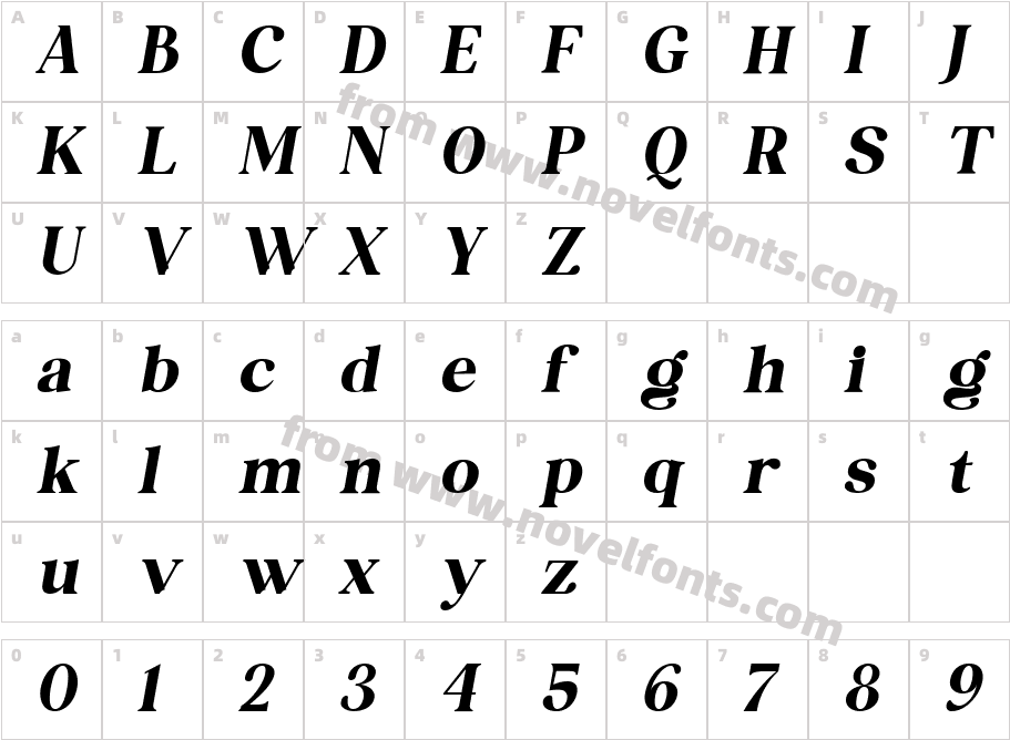 Narcost ItalicCharacter Map