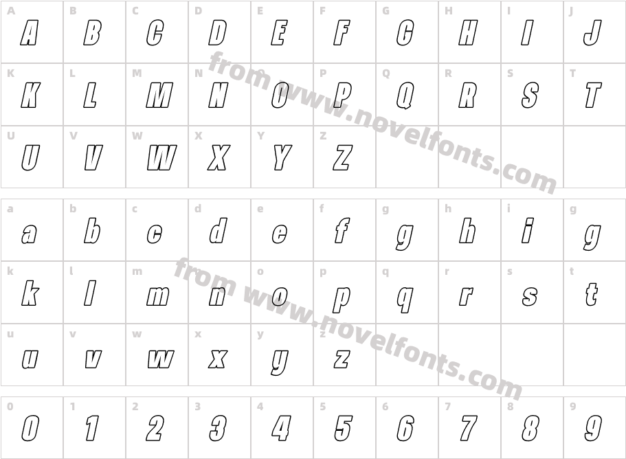 Navagio Bold Italic OutlineCharacter Map
