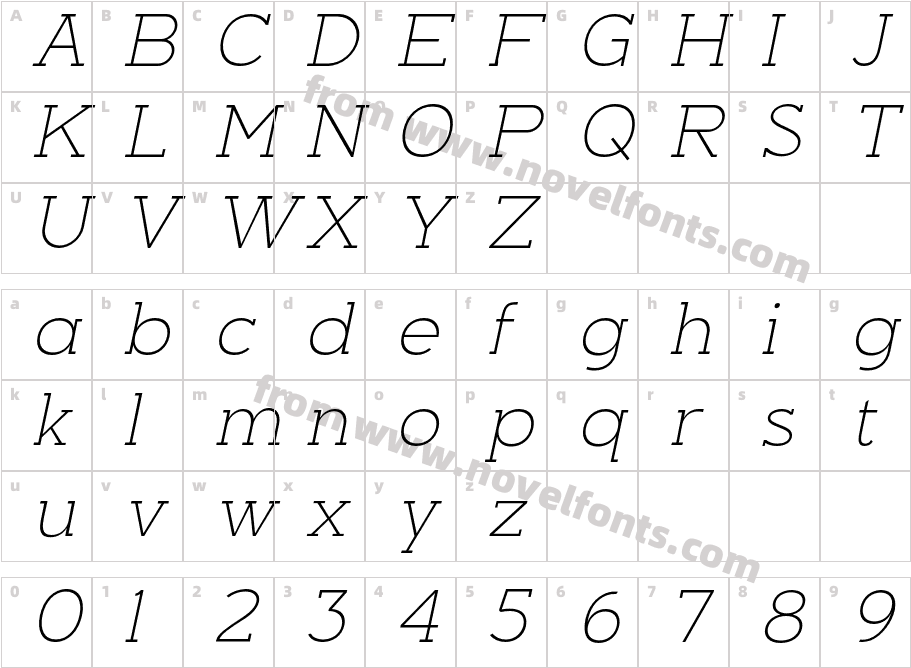 Nayanika Slab Extra Light ItalicCharacter Map