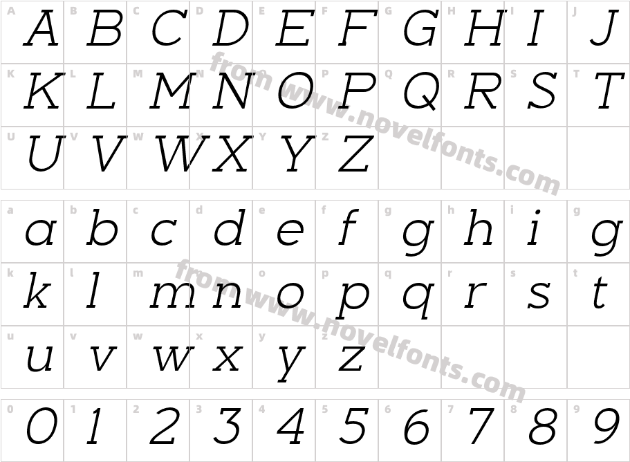 Nayanika Slab Light ItalicCharacter Map