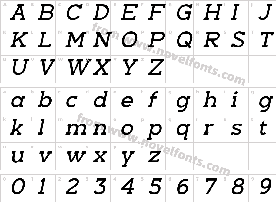 Nayanika Slab Medium ItalicCharacter Map