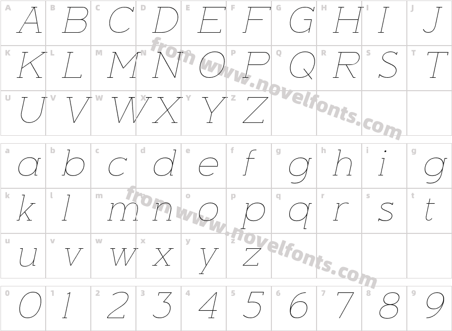 Nayanika Slab Thin ItalicCharacter Map
