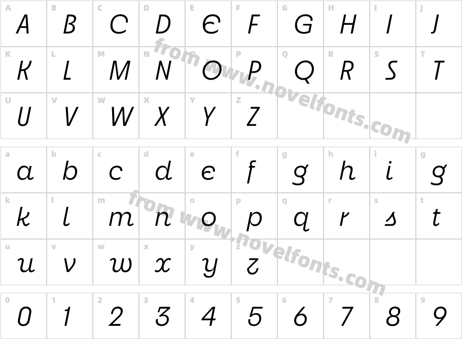 Neighbor Light ItalicCharacter Map