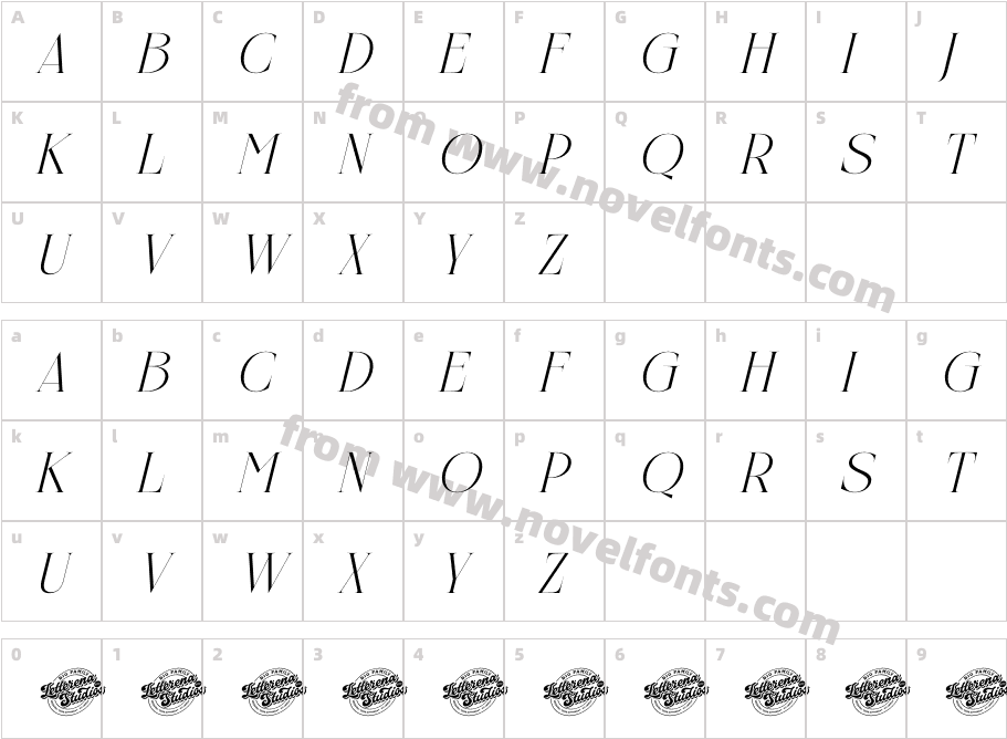 Nelhinco Italic DEMO VERSION ItalicCharacter Map
