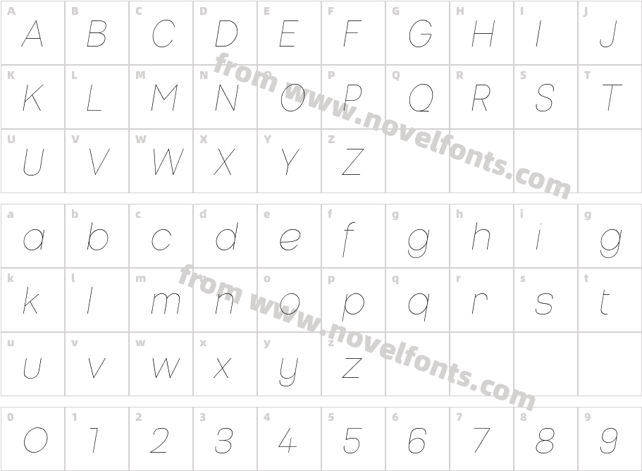 Nemorosa Thin ItalicCharacter Map
