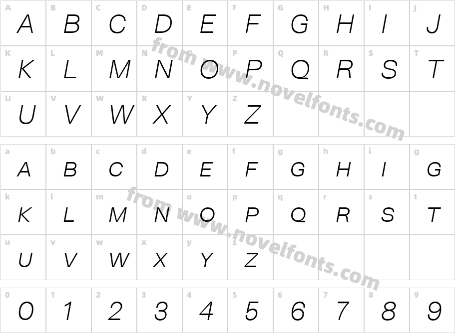 Neogrotesk SC Ult Light ItCharacter Map