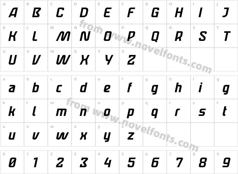 Neotoxic Italic Regular ItalicCharacter Map