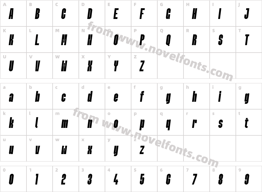 Neue Kalimat ItalicCharacter Map