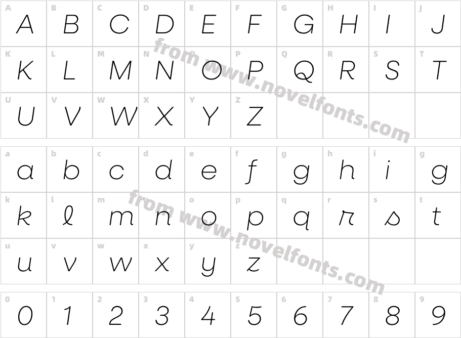 Neulis Cursive Extra Light ItalicCharacter Map