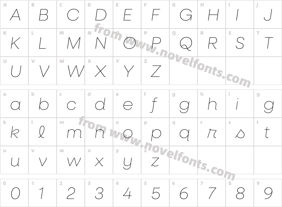 Neulis Cursive Thin ItalicCharacter Map