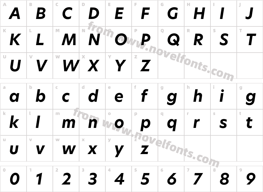 New Hero Bold ItalicCharacter Map