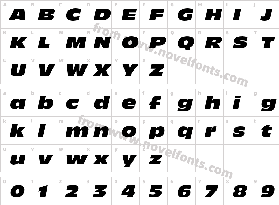 New Nord Extended Heavy ItalicCharacter Map