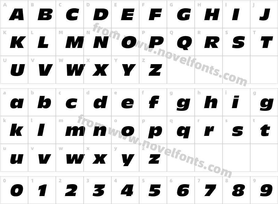 New Nord Wide Heavy ItalicCharacter Map