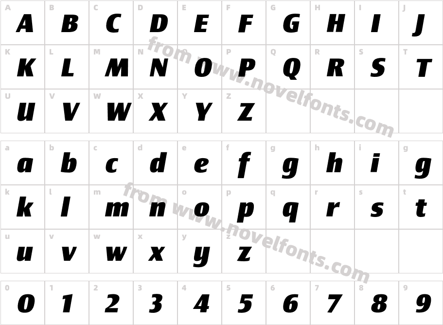 Newbery Sans Pro Extra Bold ItCharacter Map