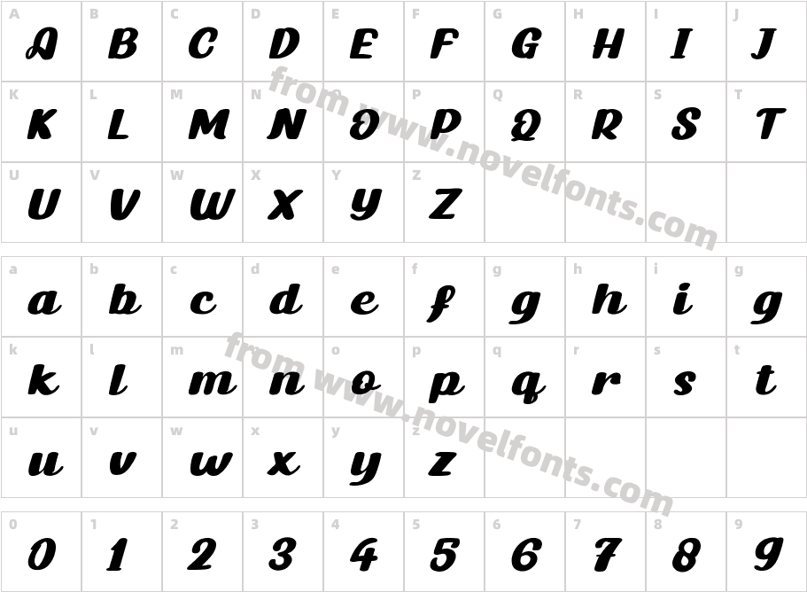 Nicky Script RegularCharacter Map