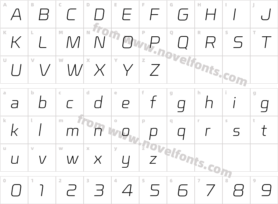 Nicomedia Extra Light ItalicCharacter Map