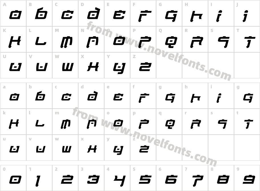 Nippon Tech Bold ItalicCharacter Map