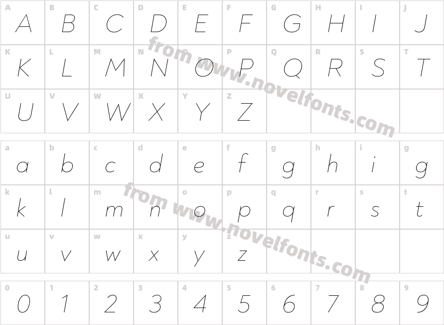 Noah Grotesque Trial Thin ItalicCharacter Map