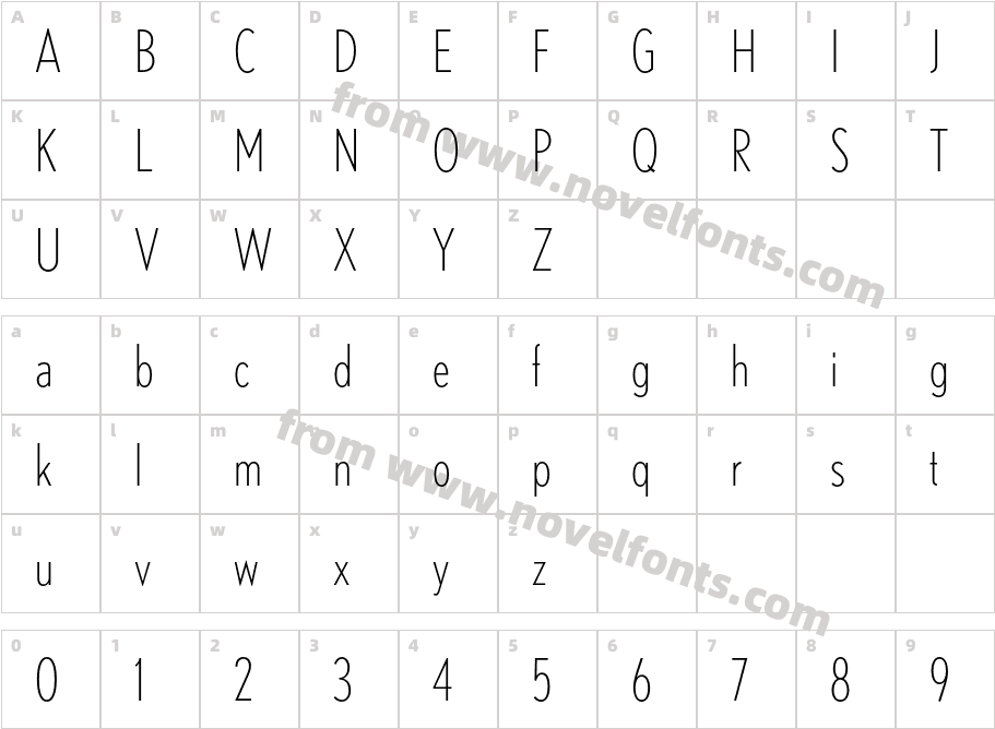Nobel Light CondensedCharacter Map