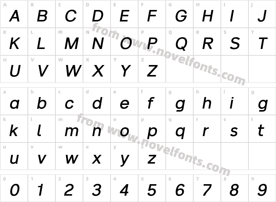 Noirden Bold ObliqueCharacter Map