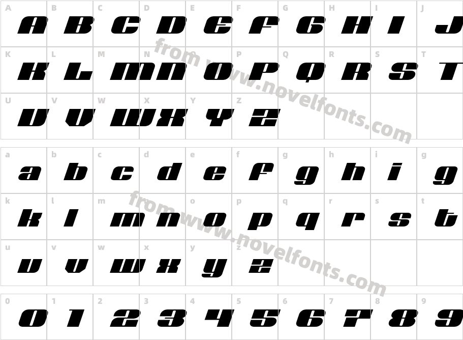 Nolo Contendre Expanded ItalicCharacter Map