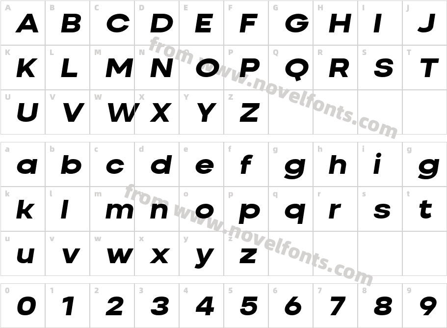 Nominee Black Extended ItalicCharacter Map