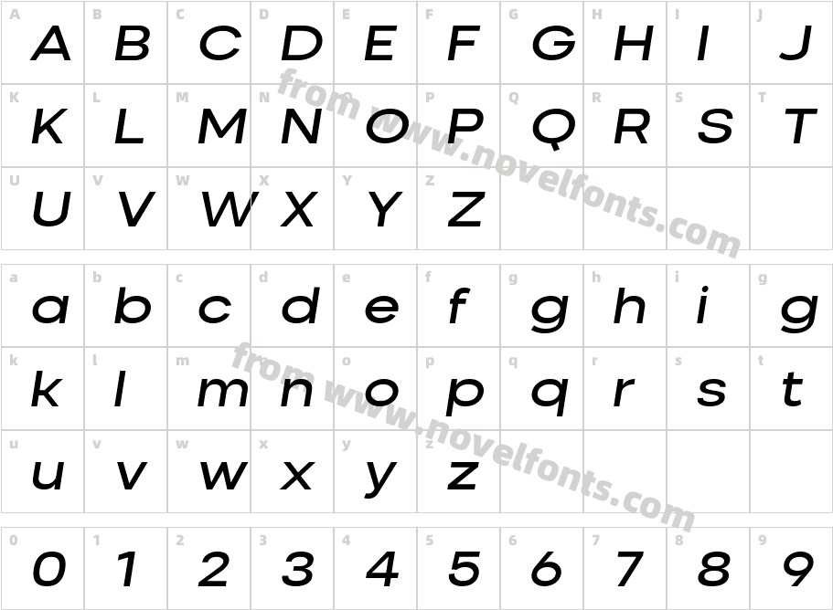 Nominee Medium Extended ItalicCharacter Map