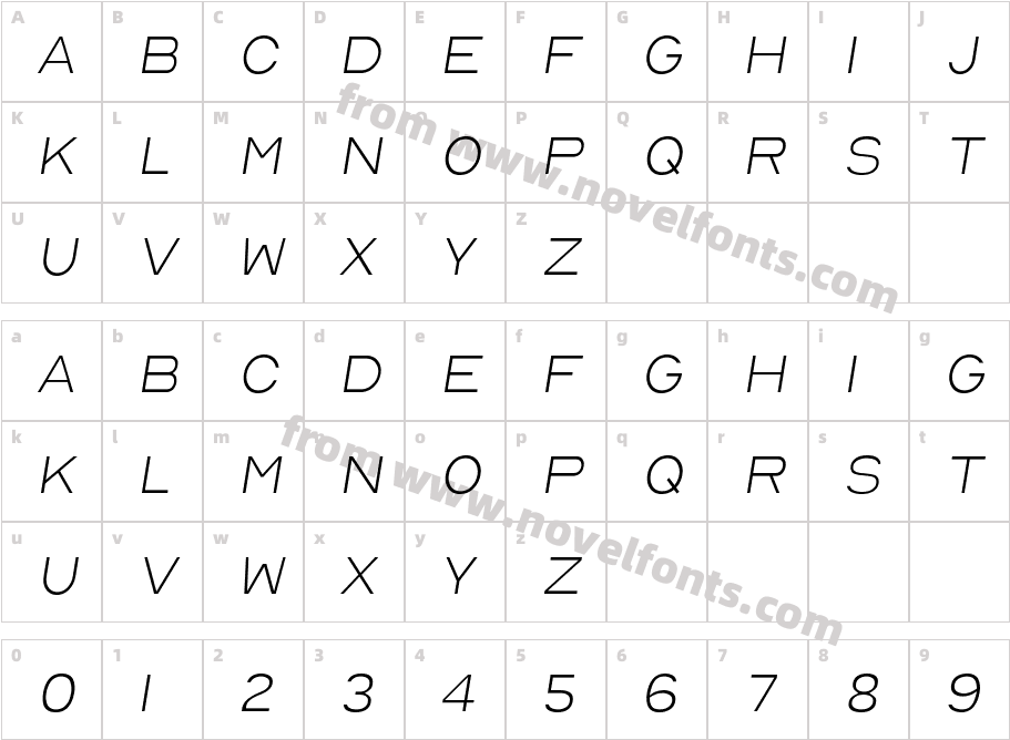 Nord Thin ItalicCharacter Map